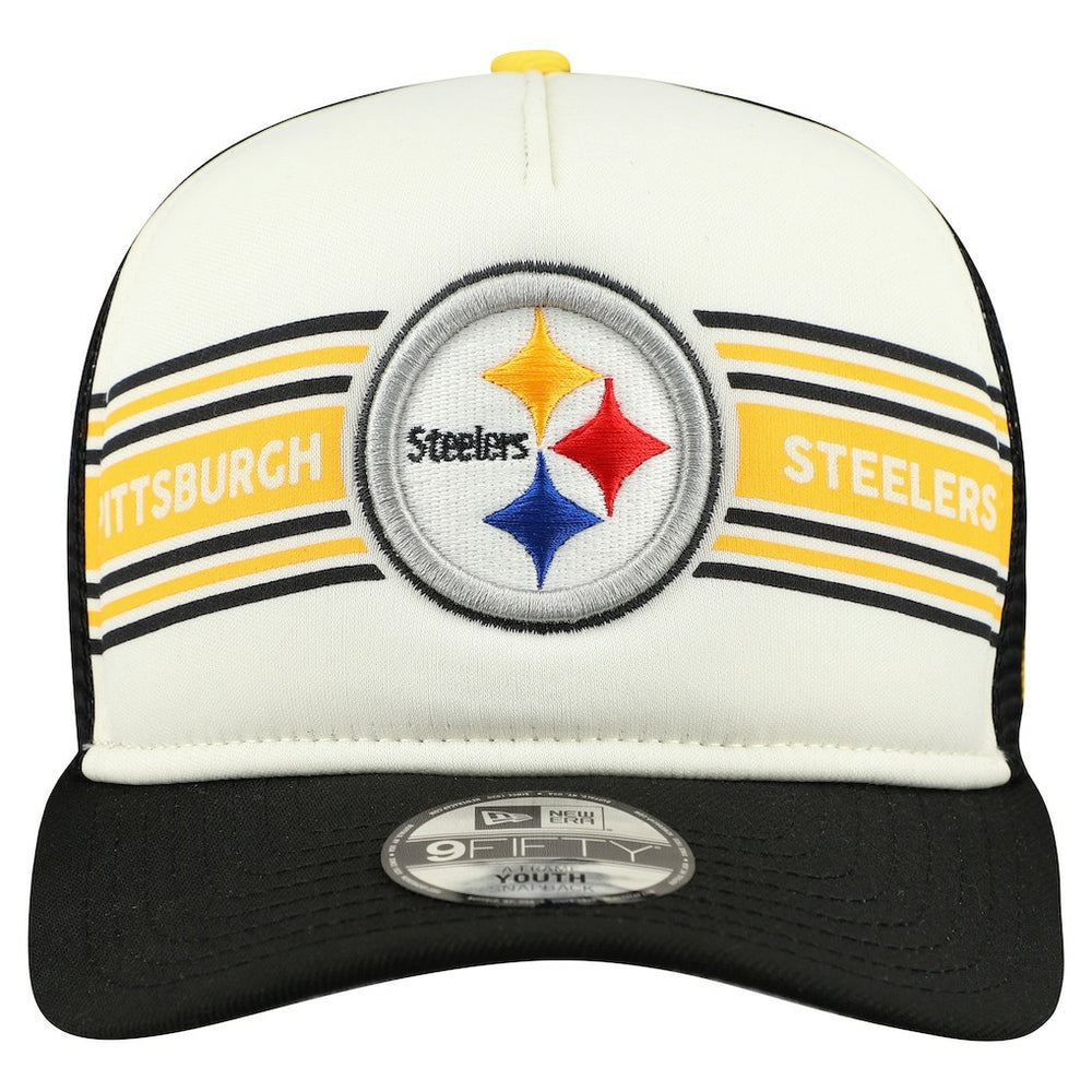 Pittsburgh Steelers New Era Youth Banner 9FIFTY A-Frame Adjustable Trucker Hat - Cream/Black - NFL