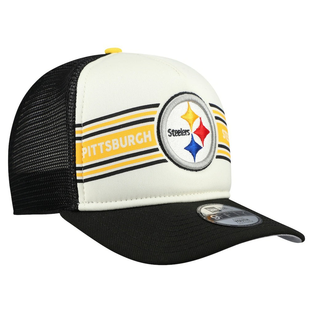 Pittsburgh Steelers New Era Youth Banner 9FIFTY A-Frame Adjustable Trucker Hat - Cream/Black - NFL