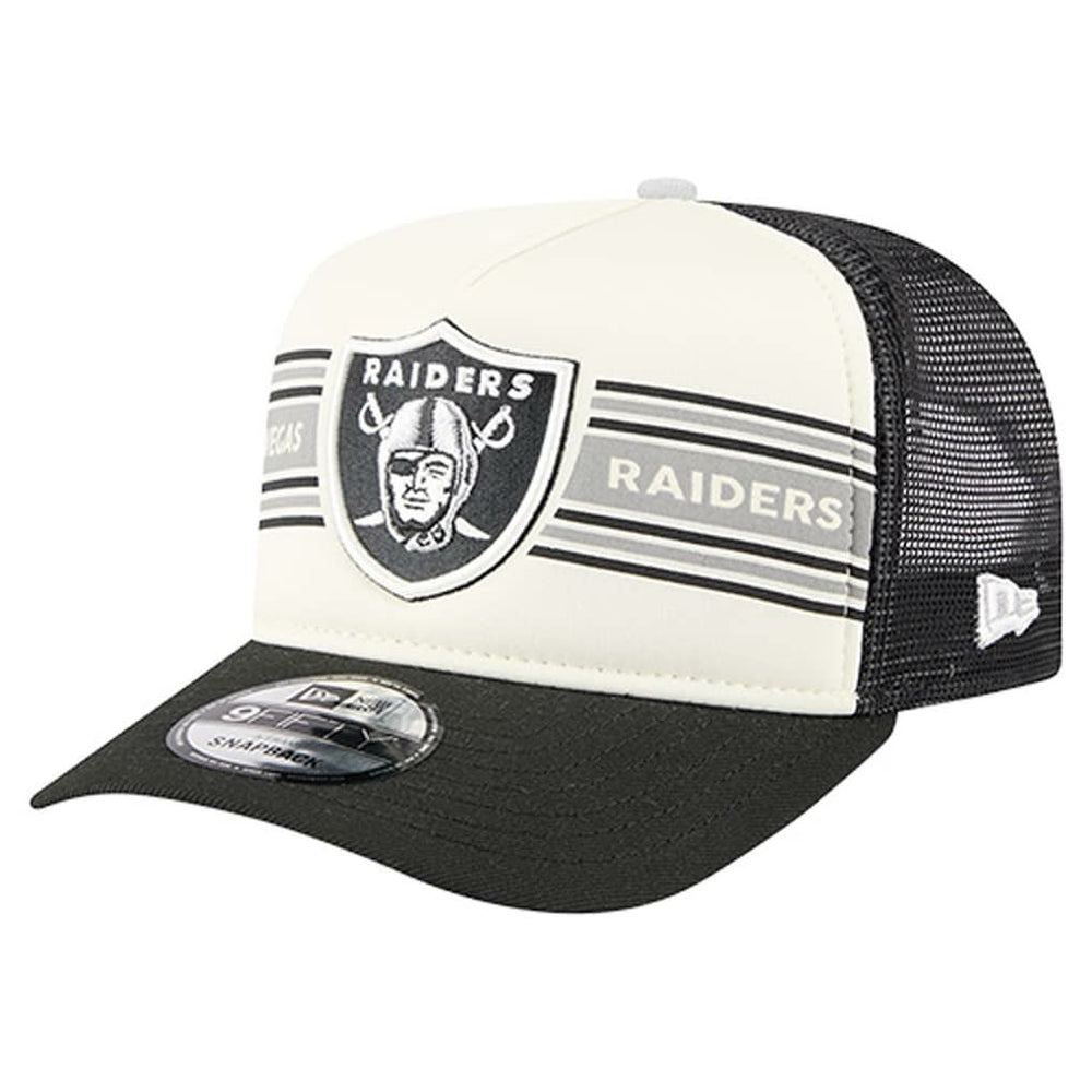 Las Vegas Raiders New Era Youth Banner 9FIFTY A-Frame Adjustable Trucker Hat - Cream/Black - NFL