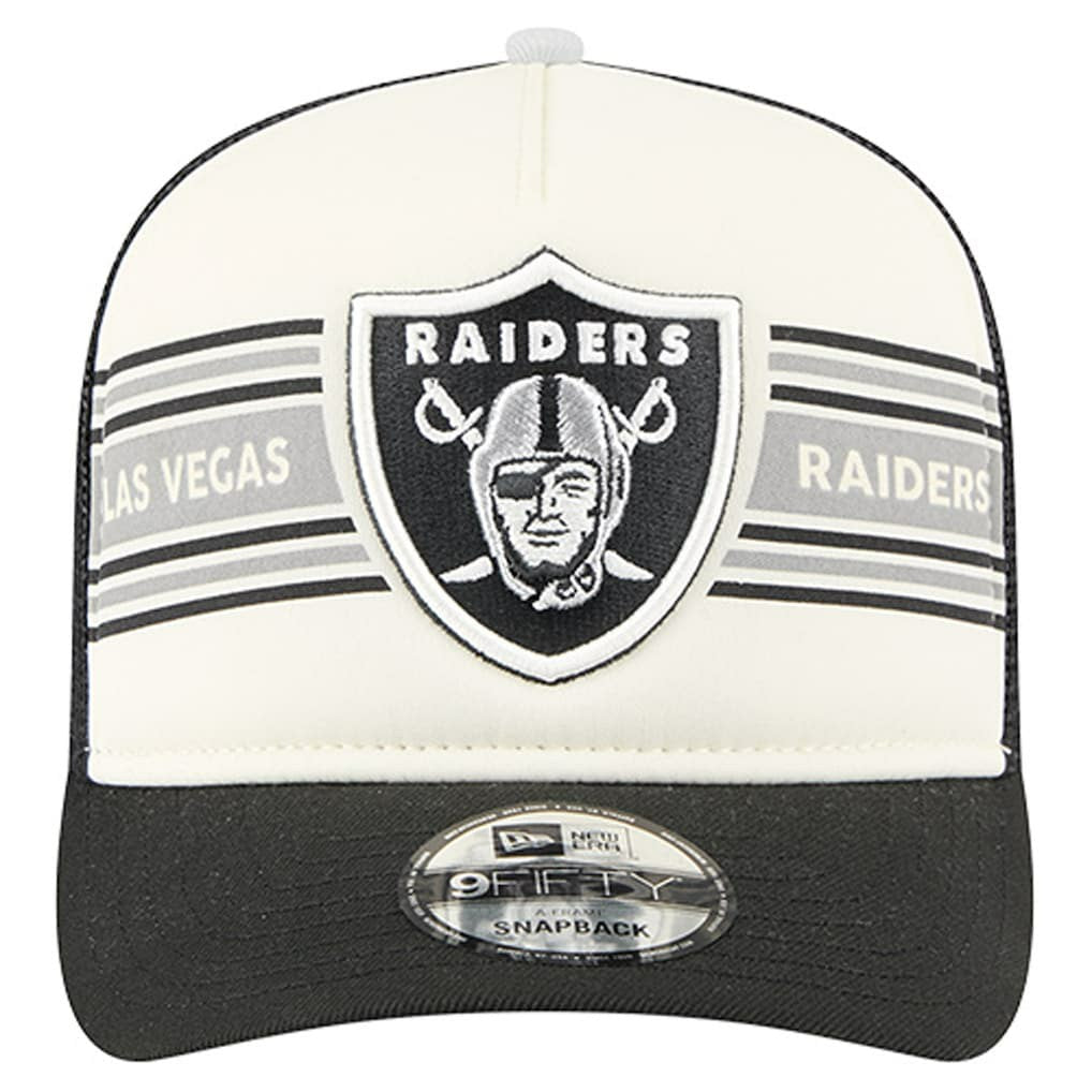 Las Vegas Raiders New Era Youth Banner 9FIFTY A-Frame Adjustable Trucker Hat - Cream/Black - NFL