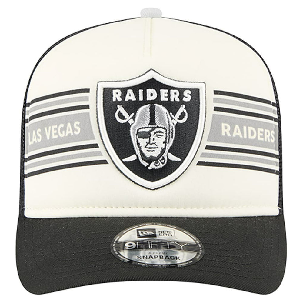 Las Vegas Raiders New Era Youth Banner 9FIFTY A-Frame Adjustable Trucker Hat - Cream/Black - NFL
