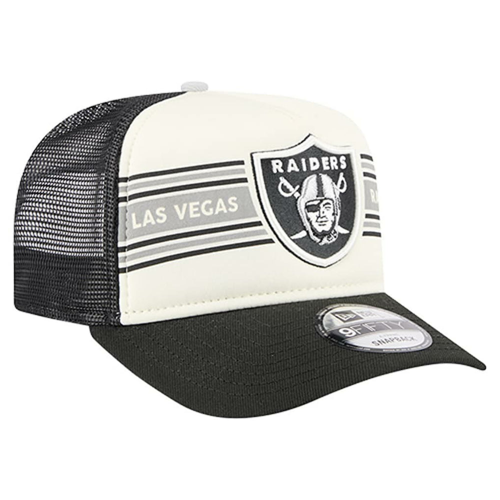 Las Vegas Raiders New Era Youth Banner 9FIFTY A-Frame Adjustable Trucker Hat - Cream/Black - NFL