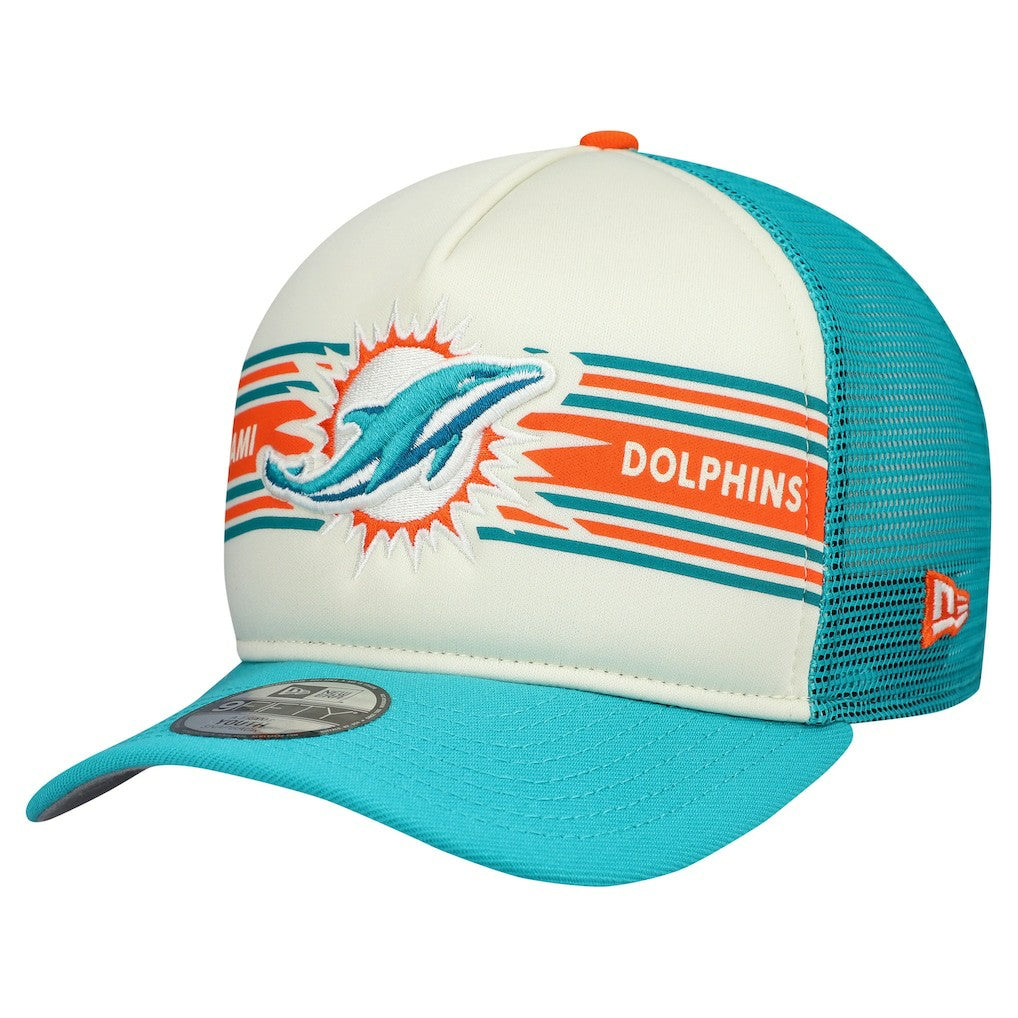 Miami Dolphins New Era Youth Banner 9FIFTY A-Frame Adjustable Trucker Hat - Cream/Aqua - NFL