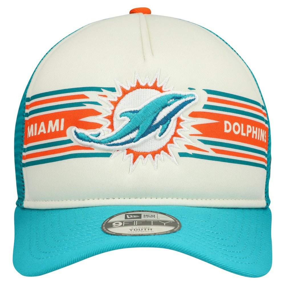 Miami Dolphins New Era Youth Banner 9FIFTY A-Frame Adjustable Trucker Hat - Cream/Aqua - NFL