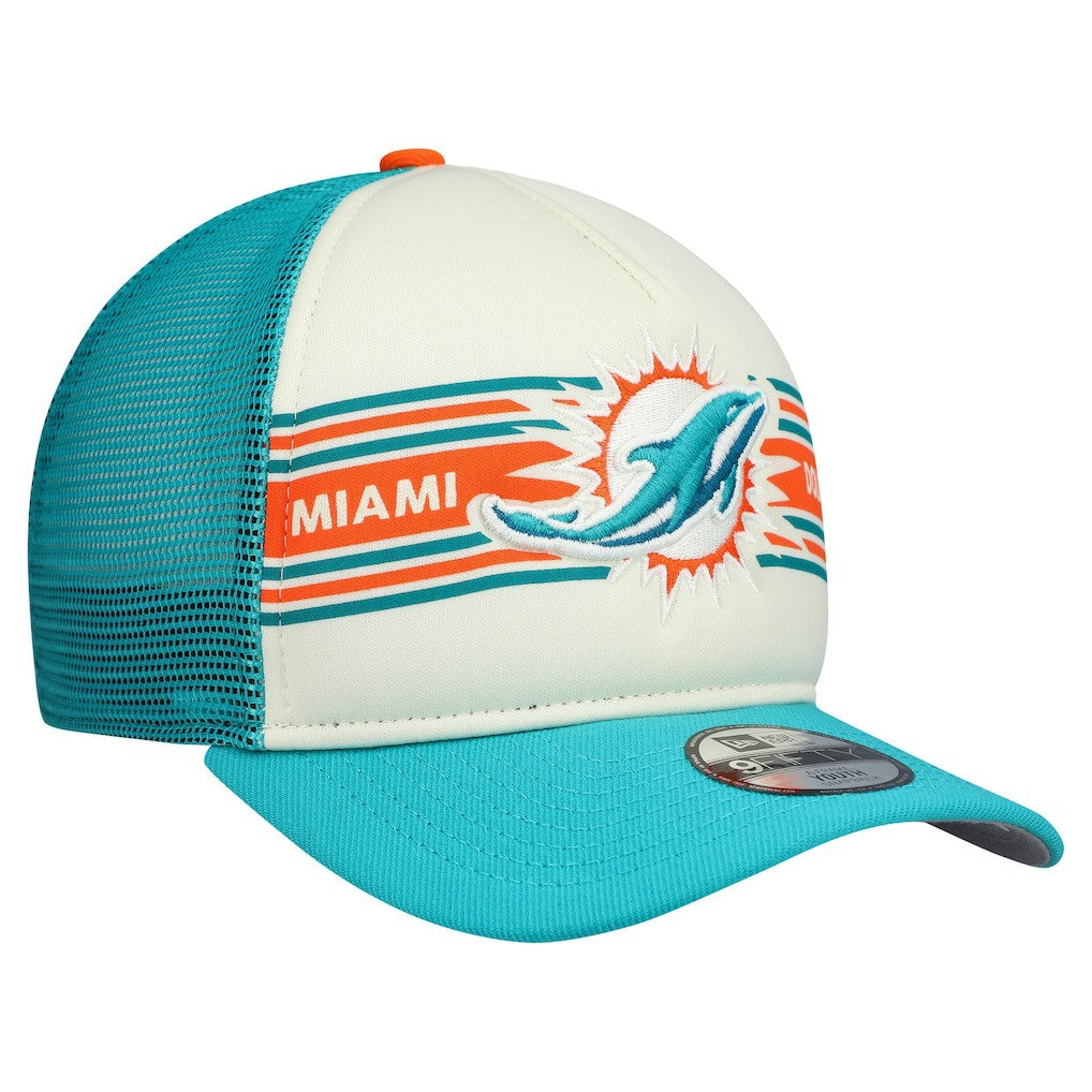 Miami Dolphins New Era Youth Banner 9FIFTY A-Frame Adjustable Trucker Hat - Cream/Aqua - NFL