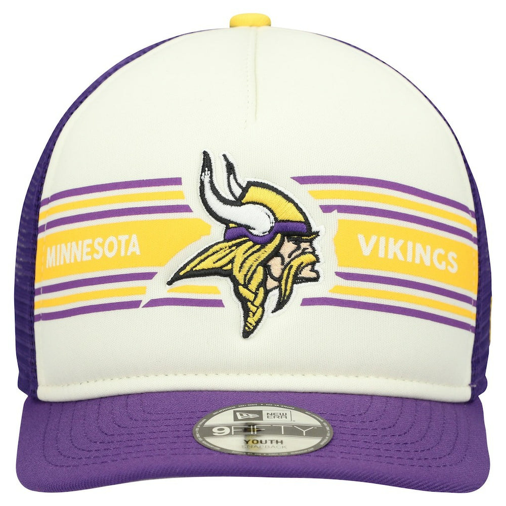 Minnesota Vikings New Era Youth Banner 9FIFTY A-Frame Adjustable Trucker Hat - Cream/Purple - NFL