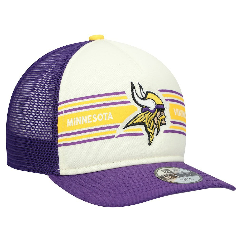 Minnesota Vikings New Era Youth Banner 9FIFTY A-Frame Adjustable Trucker Hat - Cream/Purple - NFL