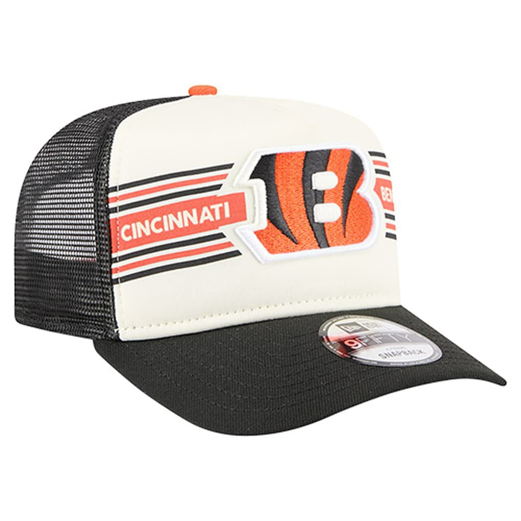 Cincinnati Bengals New Era Youth Banner 9FIFTY A-Frame Adjustable Trucker Hat - Cream/Black - NFL