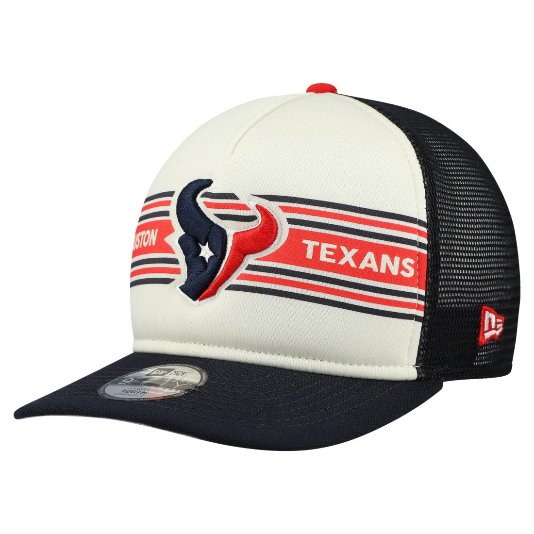 Houston Texans New Era Youth Banner 9FIFTY A-Frame Adjustable Trucker Hat - Cream/Navy - NFL