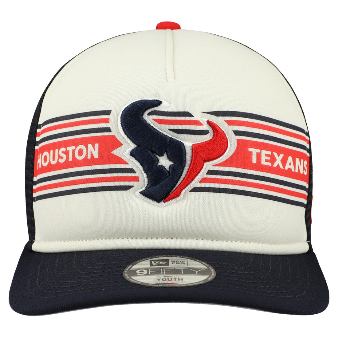 Houston Texans New Era Youth Banner 9FIFTY A-Frame Adjustable Trucker Hat - Cream/Navy - NFL