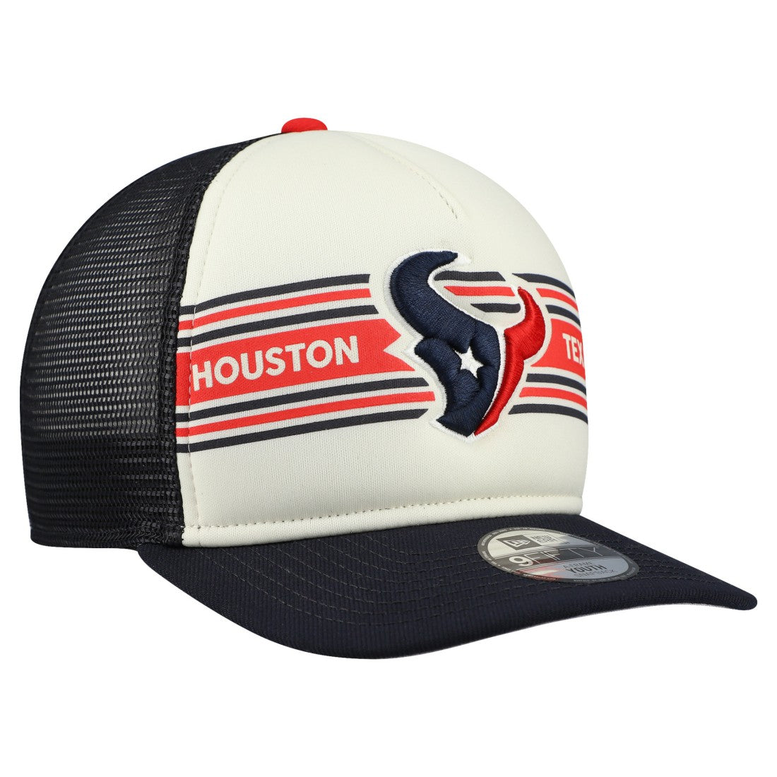 Houston Texans New Era Youth Banner 9FIFTY A-Frame Adjustable Trucker Hat - Cream/Navy - NFL