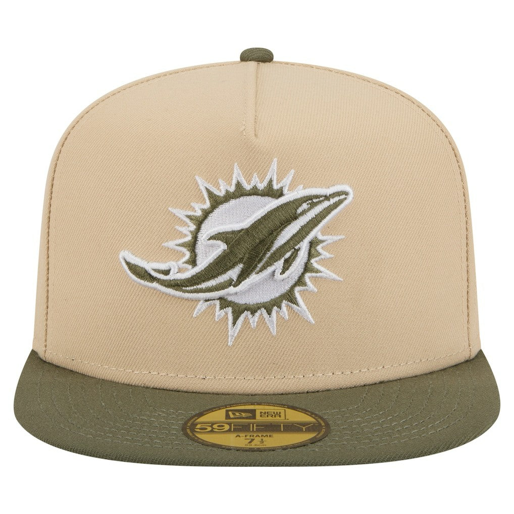 Miami Dolphins New Era Color Pack A-Frame 59FIFTY Fitted Hat - Beige/Olive - NFL