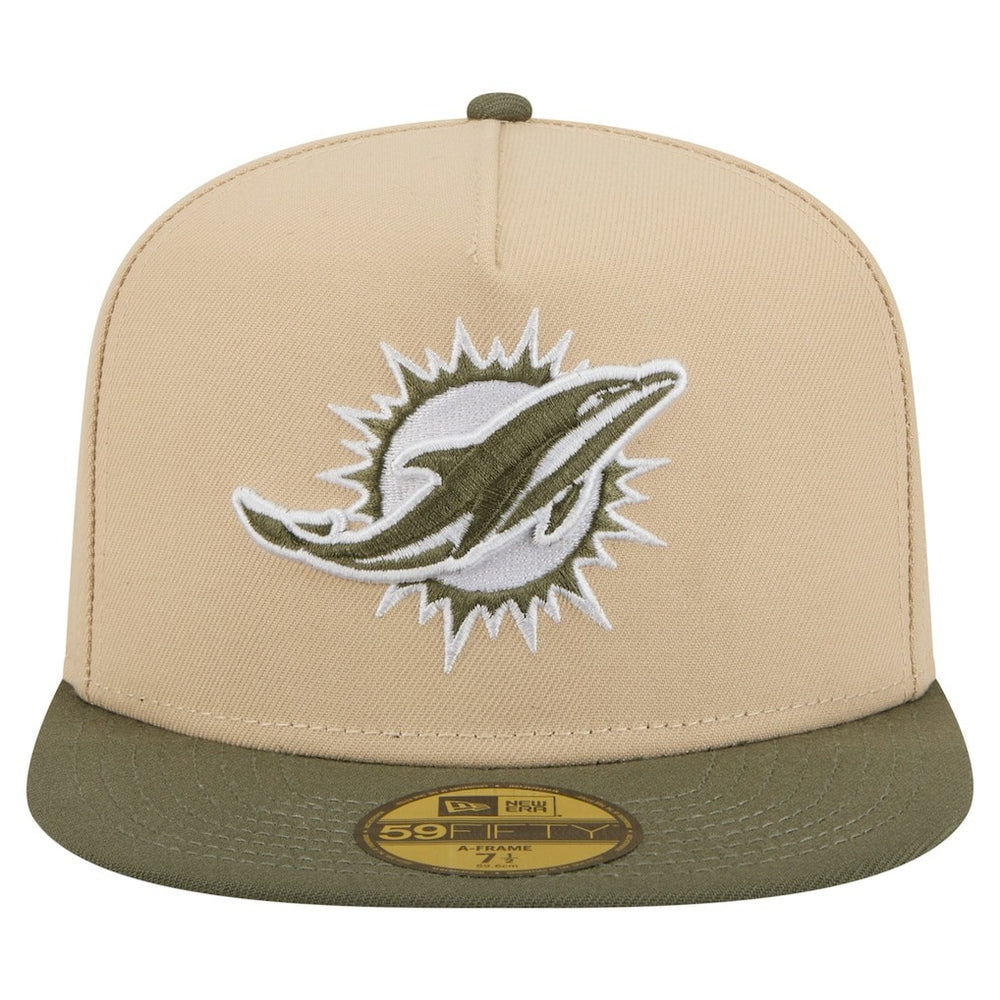 Miami Dolphins New Era Color Pack A-Frame 59FIFTY Fitted Hat - Beige/Olive - NFL