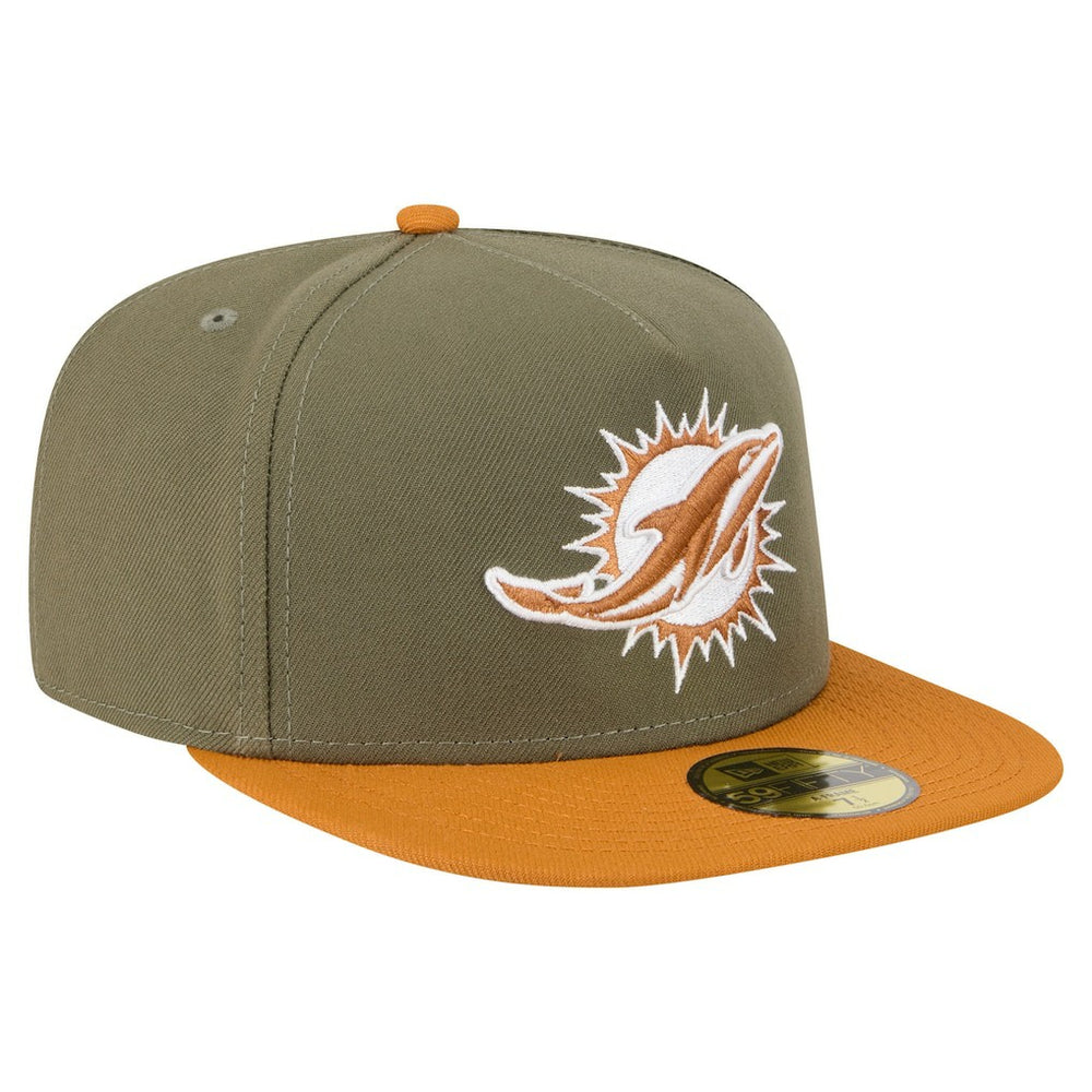 Miami Dolphins New Era Color Pack A-Frame 59FIFTY Fitted Hat - Olive/Brown - NFL