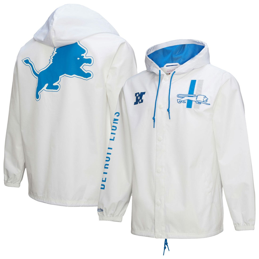 Detroit Lions Vintage Logo Coaches Full-Snap Hoodie Jacket - White - Mitchell & Ness