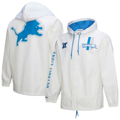 Detroit Lions Vintage Logo Coaches Full-Snap Hoodie Jacket - White - Mitchell & Ness