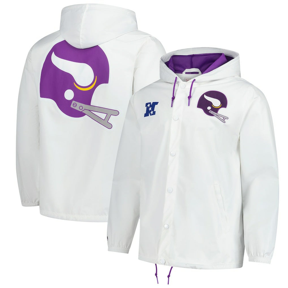 Minnesota Vikings Vintage Logo Coaches Full-Snap Hoodie Jacket - White - Mitchell & Ness