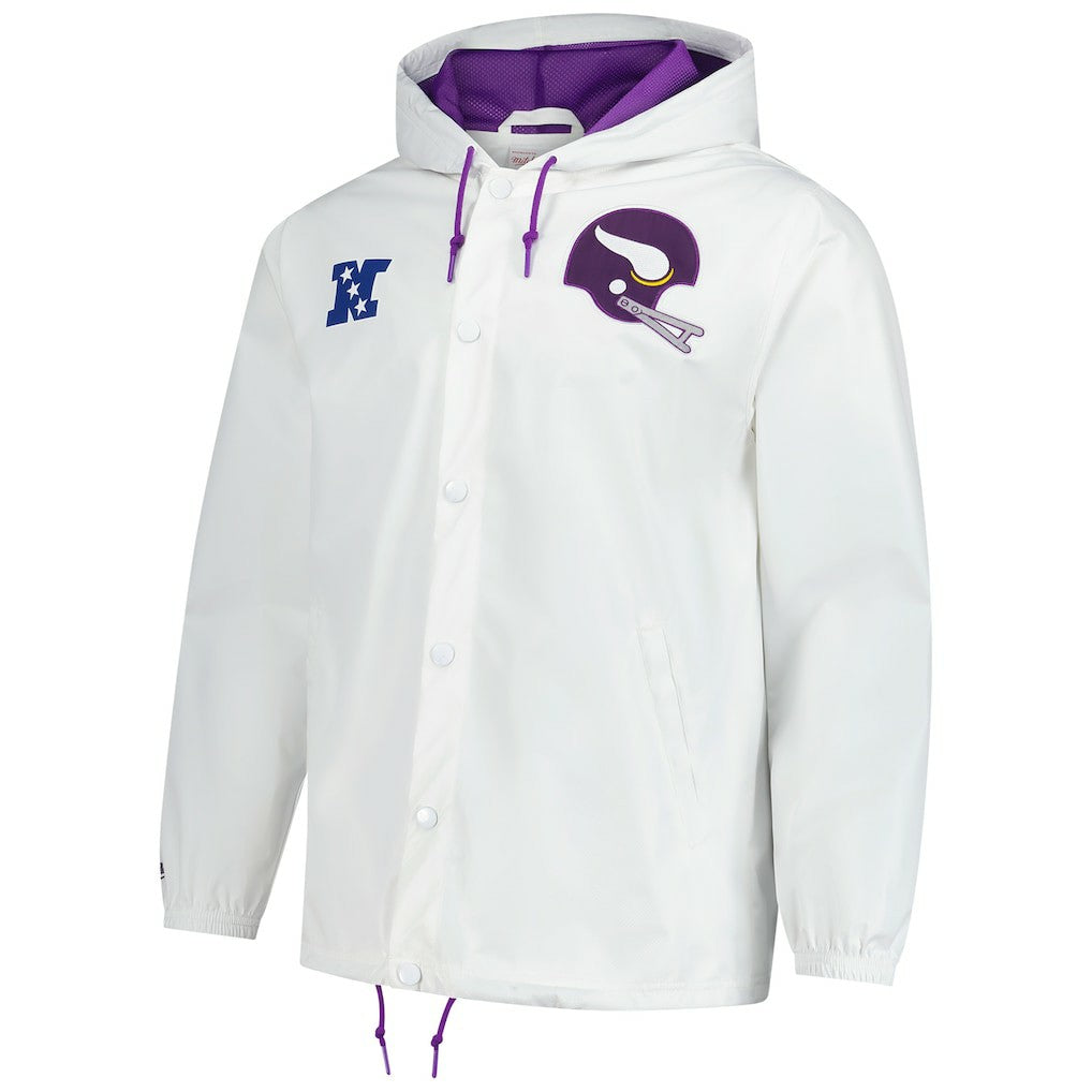 Minnesota Vikings Vintage Logo Coaches Full-Snap Hoodie Jacket - White - Mitchell & Ness