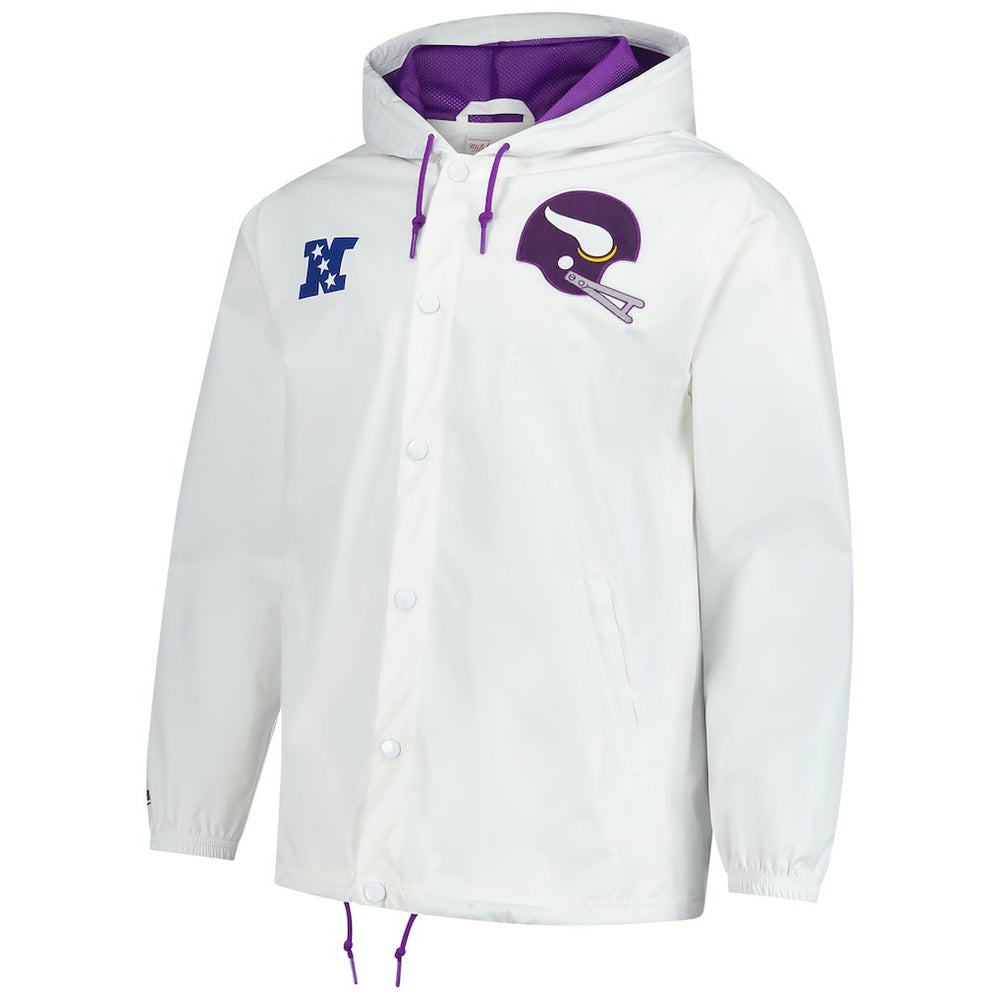 Minnesota Vikings Vintage Logo Coaches Full-Snap Hoodie Jacket - White - Mitchell & Ness