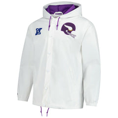 Minnesota Vikings Vintage Logo Coaches Full-Snap Hoodie Jacket - White - Mitchell & Ness