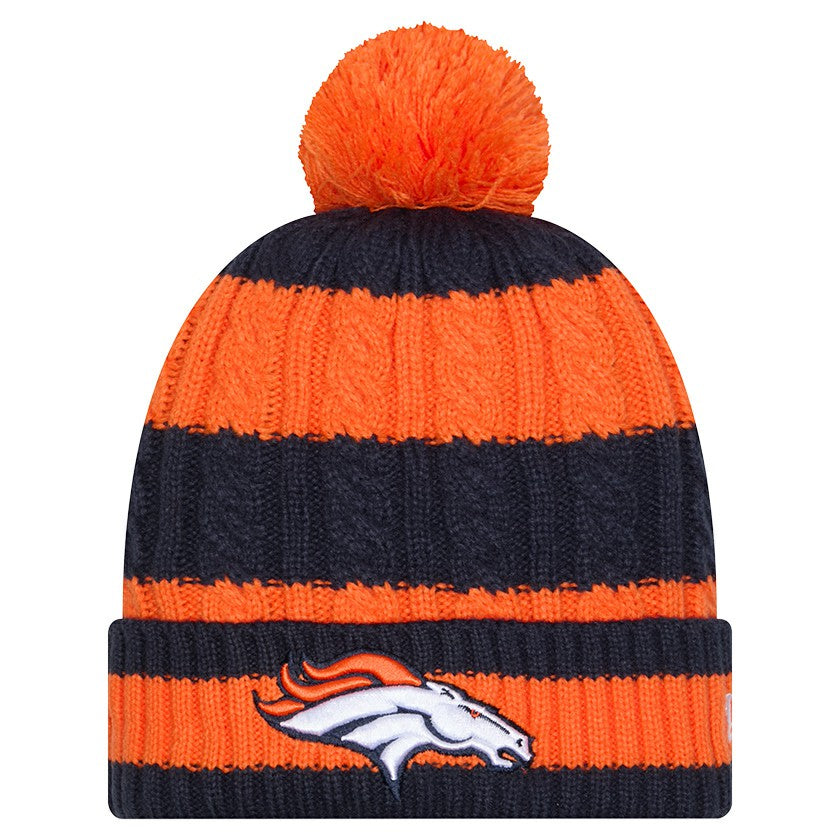 Denver Broncos New Era Women's Braided Cuffed Knit Hat with Pom - Orange - NFL