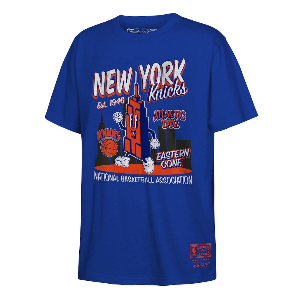 Mitchell & Ness New York Knicks Youth Retro Mascot Script T-Shirt Blue