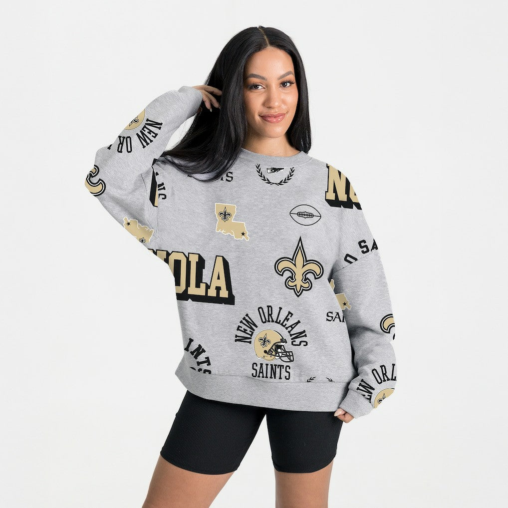 New Orleans Saints Gameday Couture Women's Always On Repeat Fleece Sweatshirt - Heather Gray - NFL