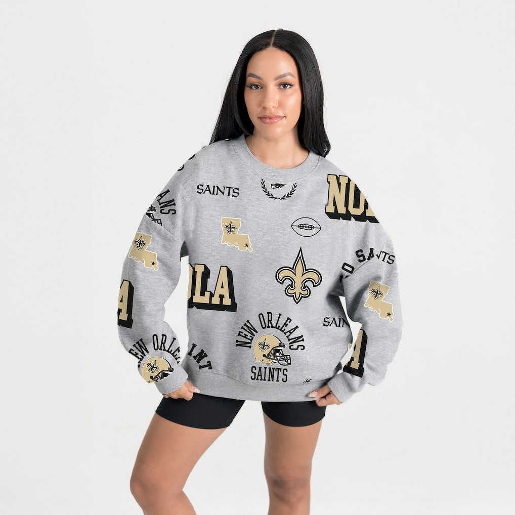 New Orleans Saints Gameday Couture Women's Always On Repeat Fleece Sweatshirt - Heather Gray - NFL