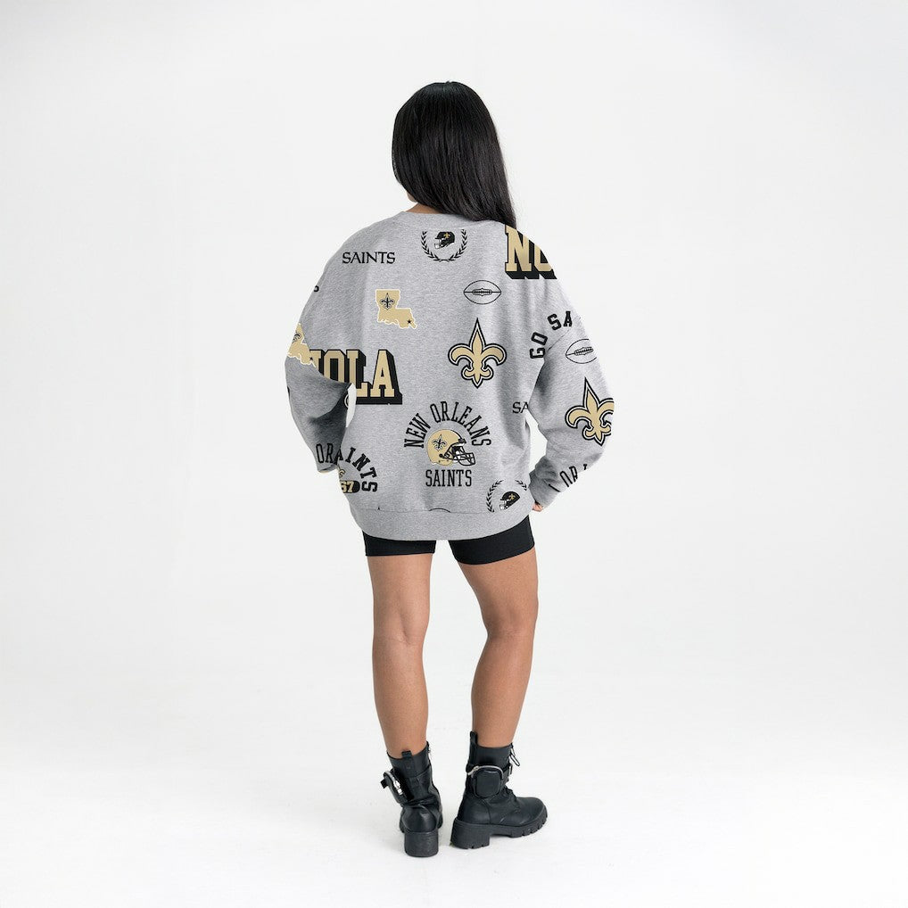 New Orleans Saints Gameday Couture Women's Always On Repeat Fleece Sweatshirt - Heather Gray - NFL