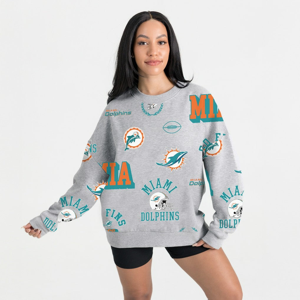 Miami Dolphins Gameday Couture Women's Always On Repeat Fleece Sweatshirt - Heather Gray - NFL