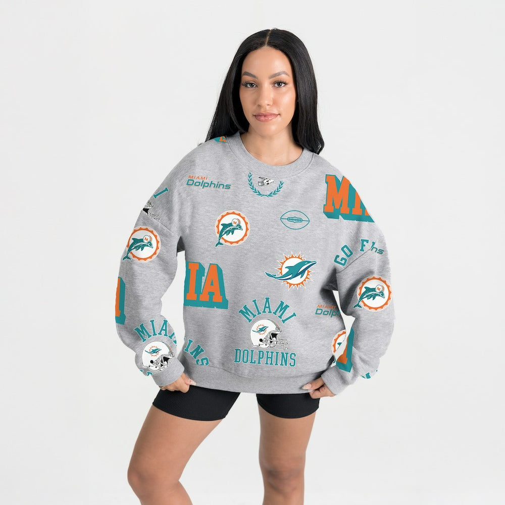 Miami Dolphins Gameday Couture Women's Always On Repeat Fleece Sweatshirt - Heather Gray - NFL