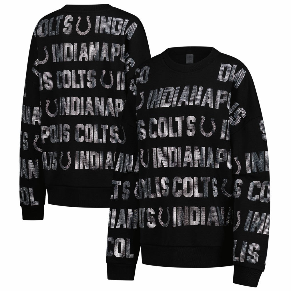 Indianapolis Colts Gameday Couture Women's Oversized Hype Era Rhinestone Text Sweatshirt - Black - NFL