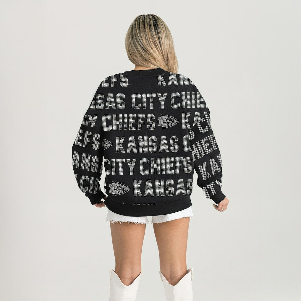 Kansas City Chiefs Gameday Couture Women's Oversized Hype Era Rhinestone Text Sweatshirt - Black - NFL