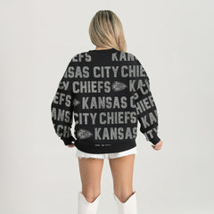Kansas City Chiefs Gameday Couture Women's Oversized Hype Era Rhinestone Text Sweatshirt - Black - NFL