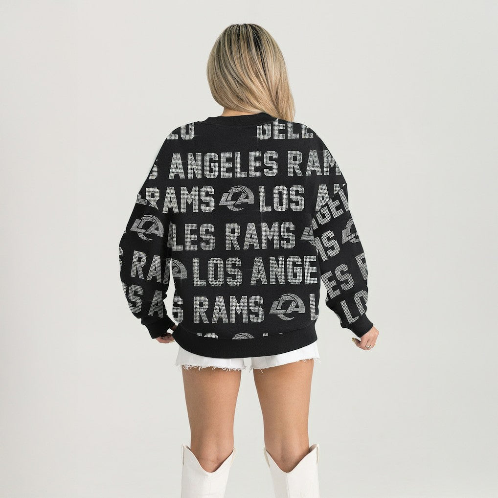 Los Angeles Rams Gameday Couture Women's Oversized Hype Era Rhinestone Text Sweatshirt - Black - NFL