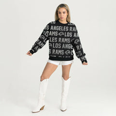 Los Angeles Rams Gameday Couture Women's Oversized Hype Era Rhinestone Text Sweatshirt - Black - NFL