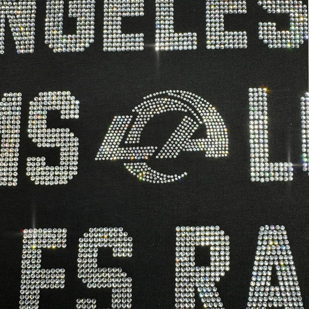 Los Angeles Rams Gameday Couture Women's Oversized Hype Era Rhinestone Text Sweatshirt - Black - NFL