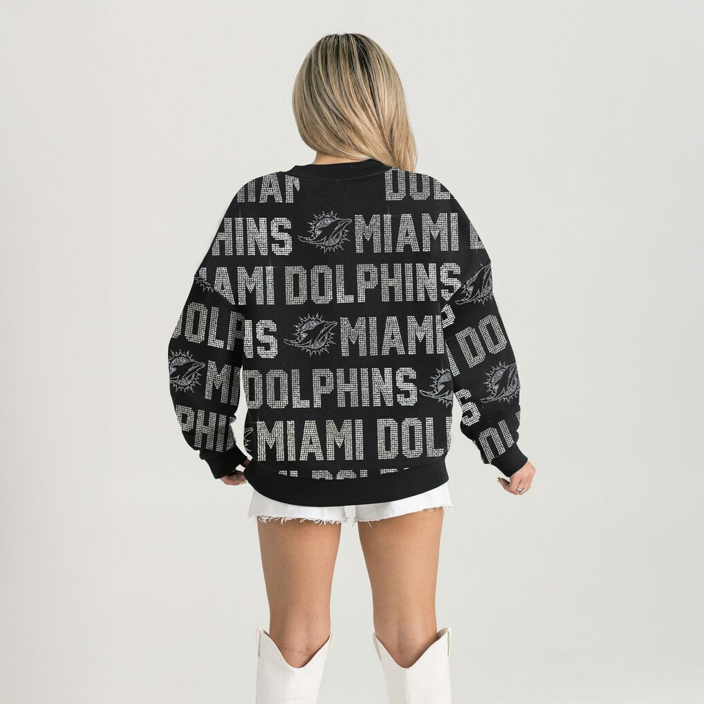 Miami Dolphins Gameday Couture Women's Oversized Hype Era Rhinestone Text Sweatshirt - Black - NFL