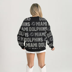 Miami Dolphins Gameday Couture Women's Oversized Hype Era Rhinestone Text Sweatshirt - Black - NFL