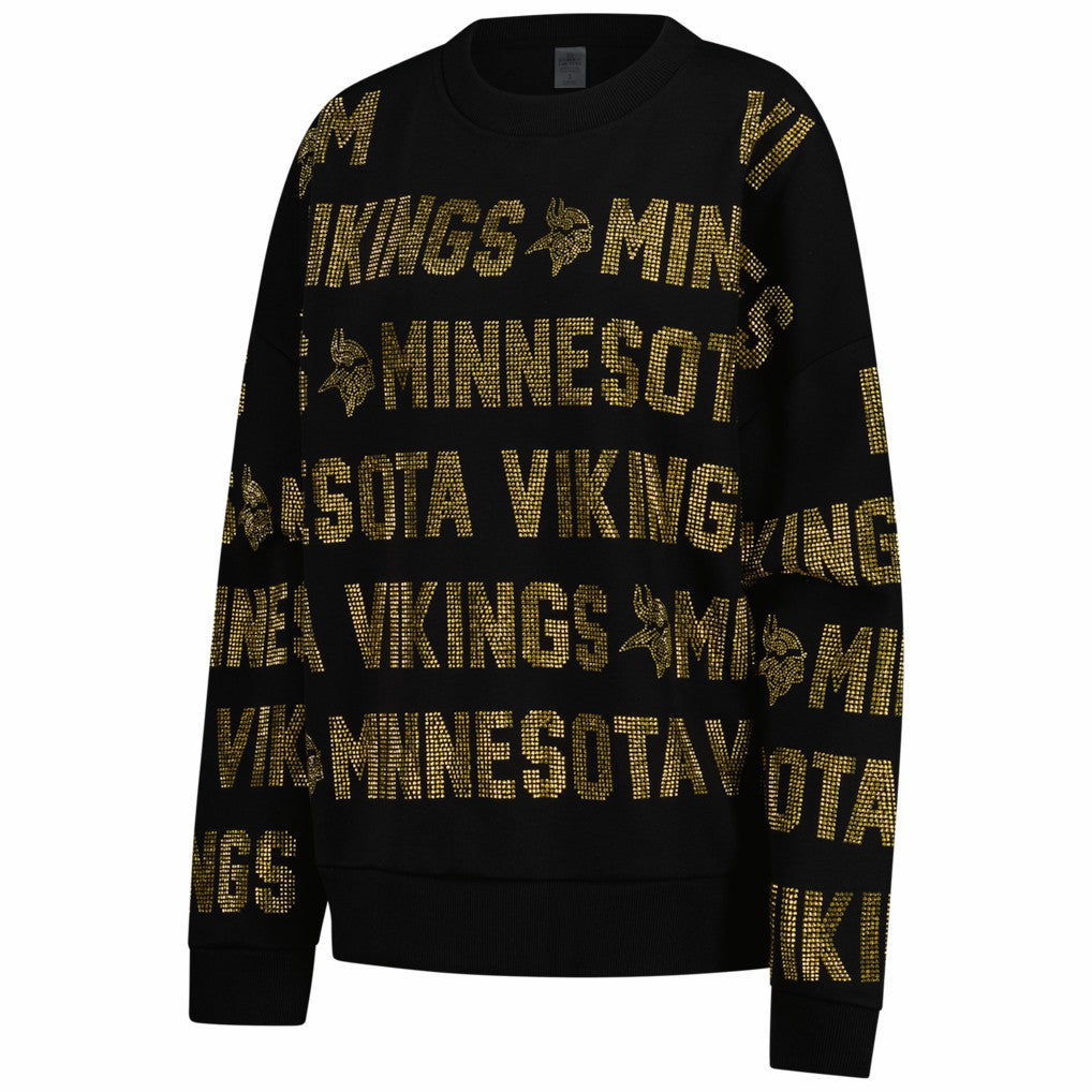 Minnesota Vikings Gameday Couture Women's Oversized Hype Era Rhinestone Text Sweatshirt - Black - NFL