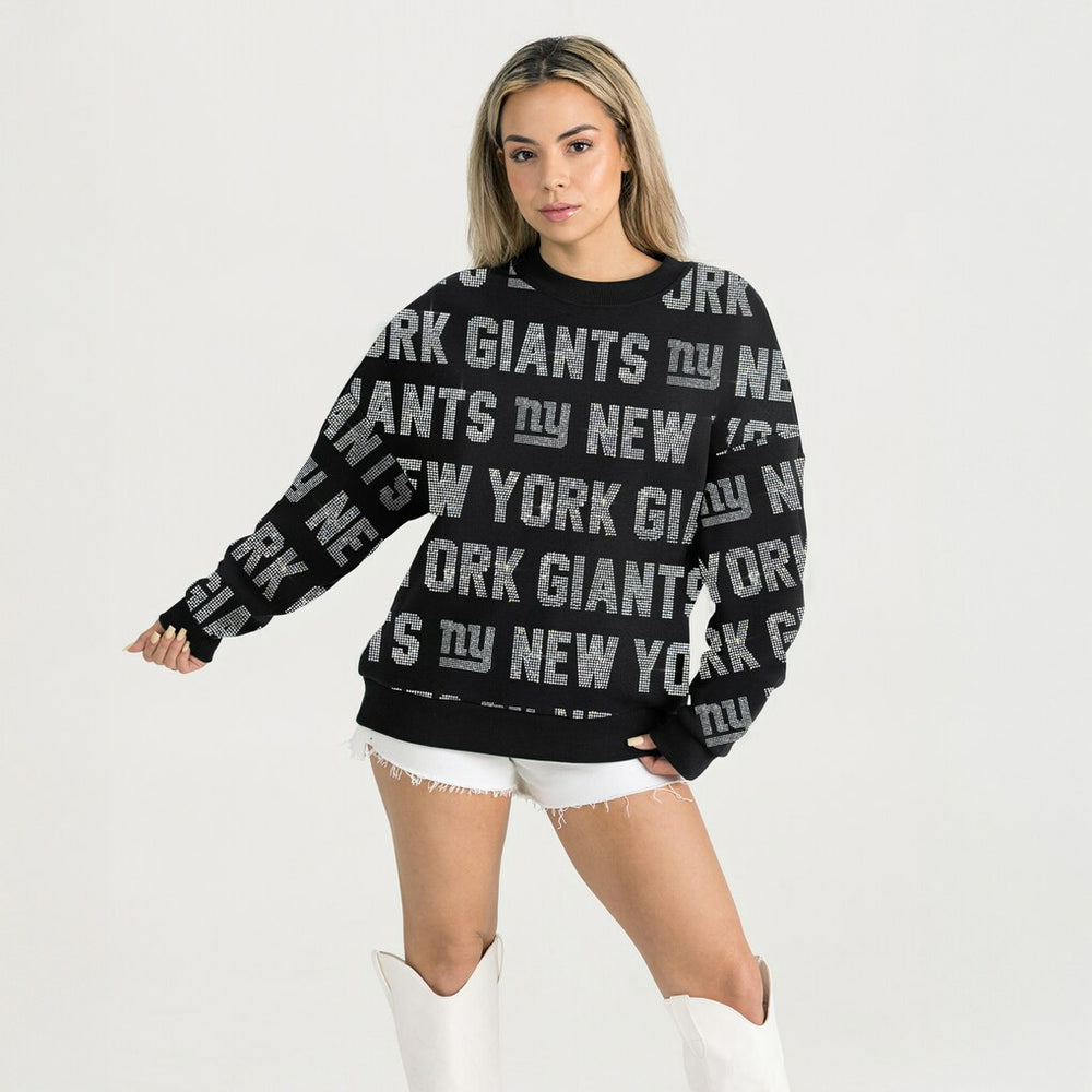 New York Giants Gameday Couture Women's Oversized Hype Era Rhinestone Text Sweatshirt - Black - NFL