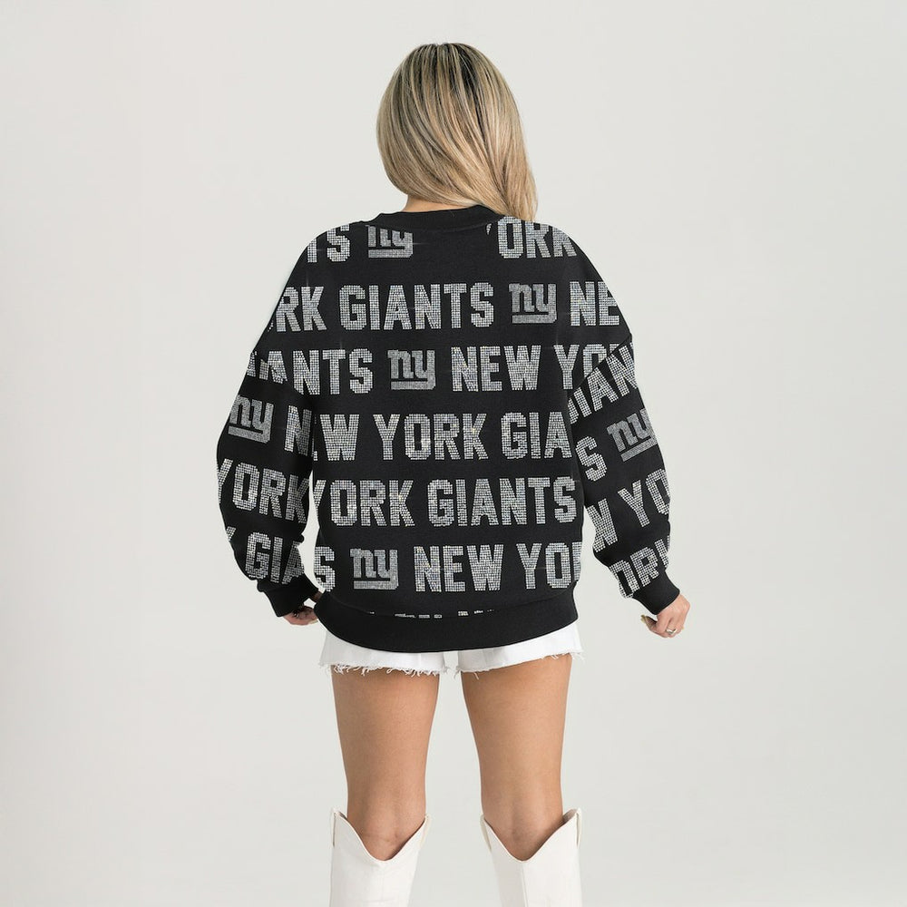 New York Giants Gameday Couture Women's Oversized Hype Era Rhinestone Text Sweatshirt - Black - NFL
