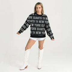 New York Giants Gameday Couture Women's Oversized Hype Era Rhinestone Text Sweatshirt - Black - NFL