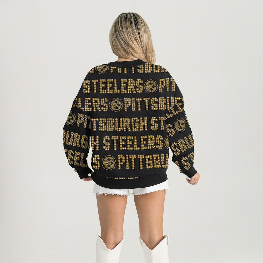 Pittsburgh Steelers Gameday Couture Women's Oversized Hype Era Rhinestone Text Sweatshirt - Black - NFL