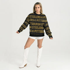 Pittsburgh Steelers Gameday Couture Women's Oversized Hype Era Rhinestone Text Sweatshirt - Black - NFL