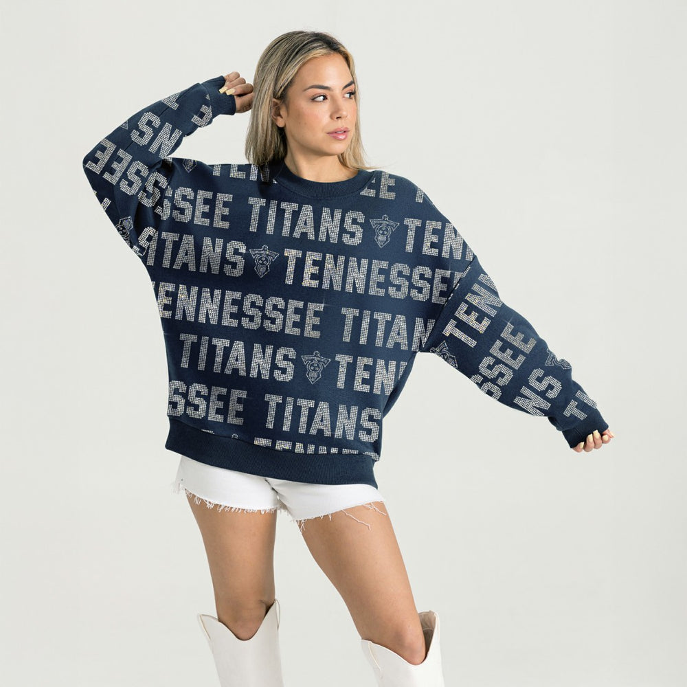 Tennessee Titans Gameday Couture Women's Oversized Hype Era Rhinestone Text Sweatshirt - Navy - NFL