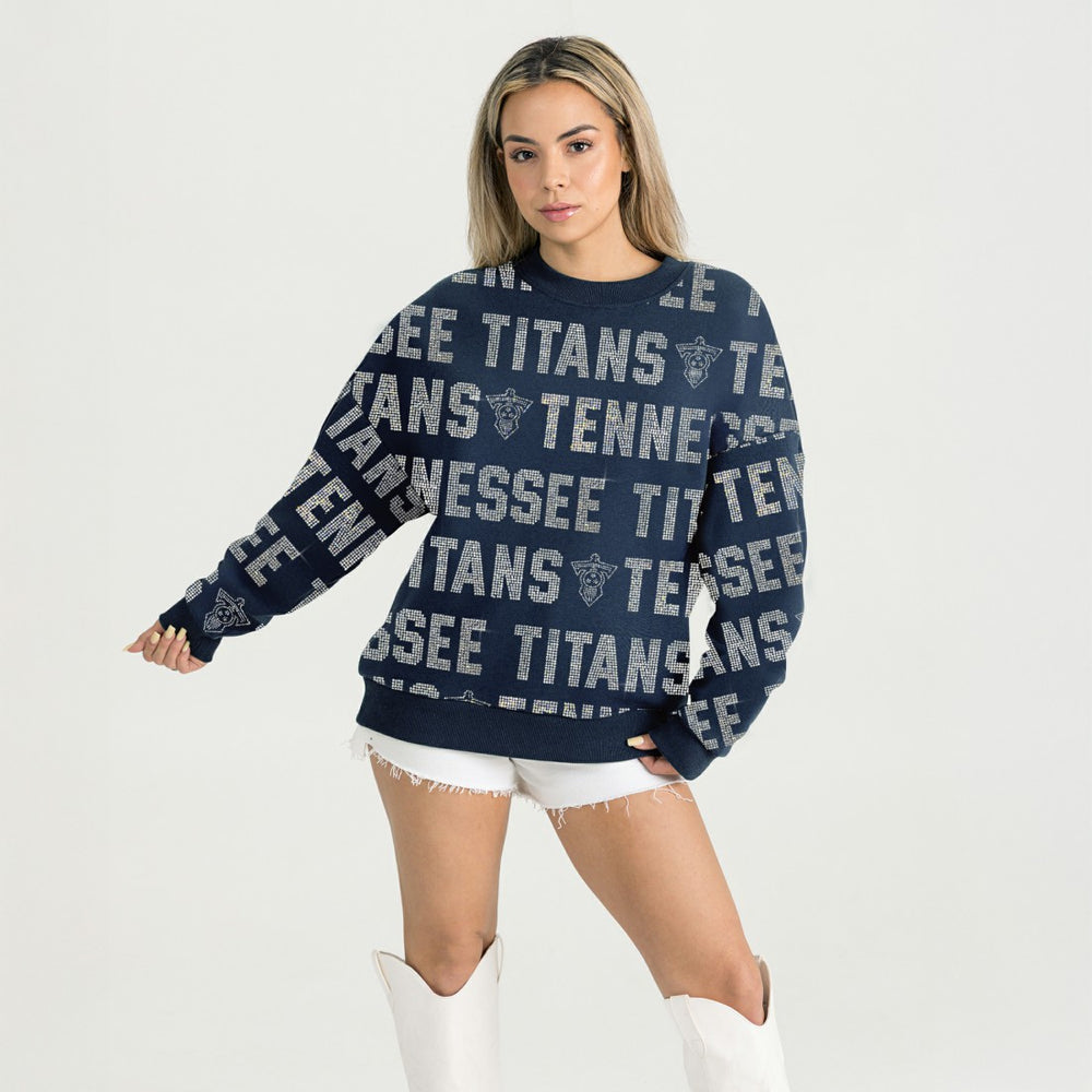 Tennessee Titans Gameday Couture Women's Oversized Hype Era Rhinestone Text Sweatshirt - Navy - NFL