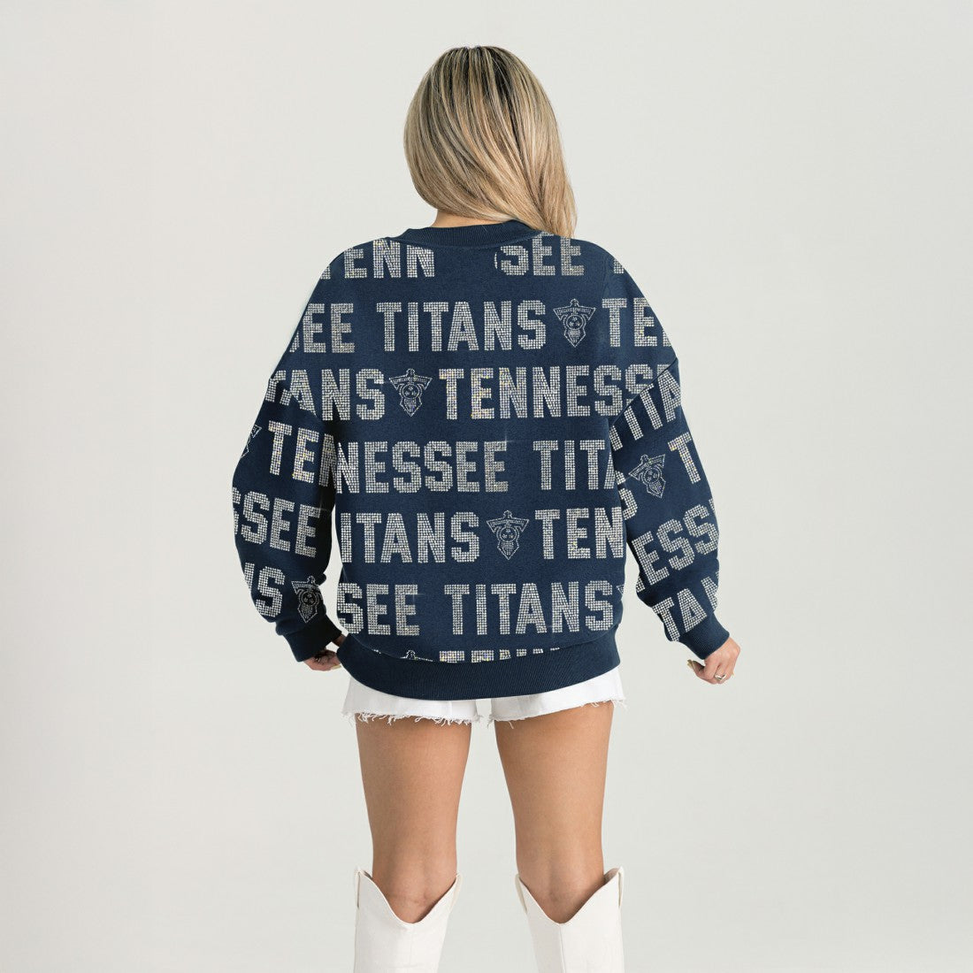 Tennessee Titans Gameday Couture Women's Oversized Hype Era Rhinestone Text Sweatshirt - Navy - NFL