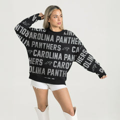 Carolina Panthers Gameday Couture Women's Oversized Hype Era Rhinestone Text Sweatshirt - Black - NFL