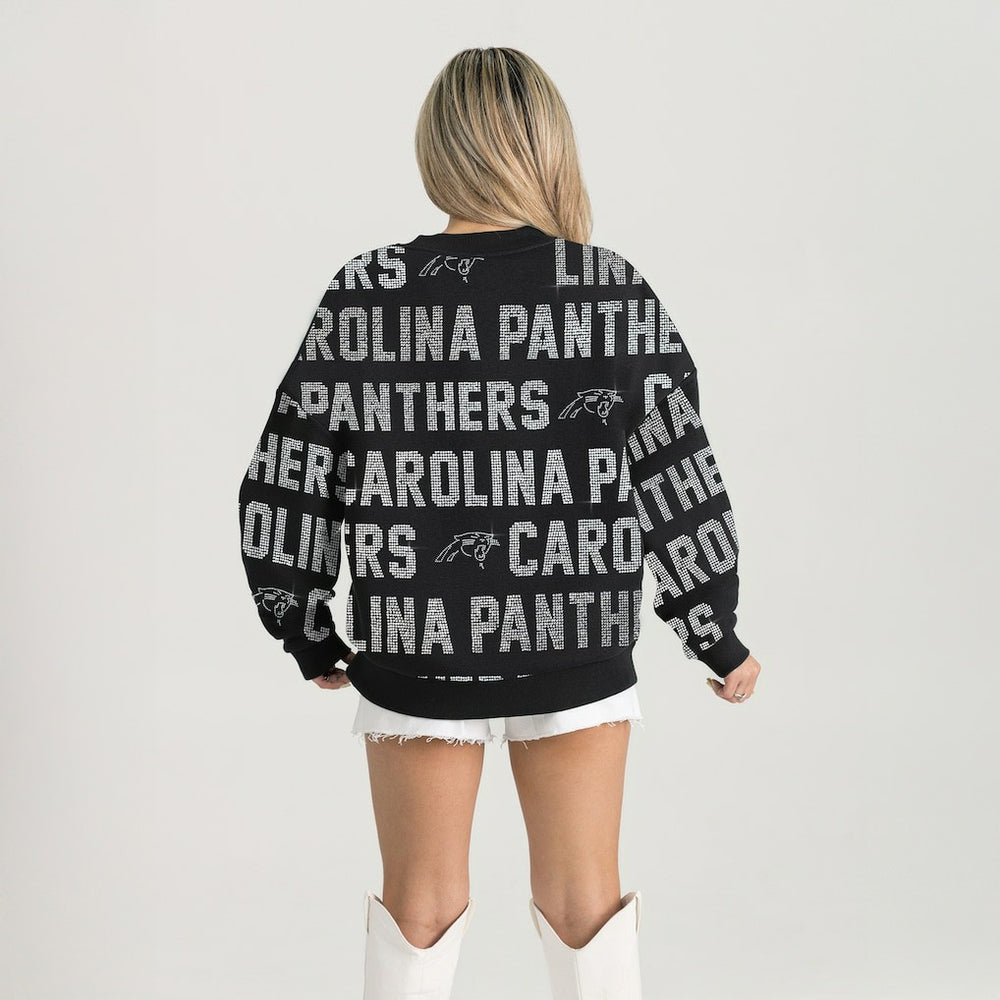 Carolina Panthers Gameday Couture Women's Oversized Hype Era Rhinestone Text Sweatshirt - Black - NFL